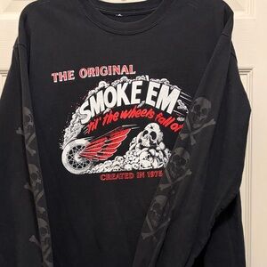 Vintage Dudley Perkins Black Smoke Em Graphic Long Sleeve Shirt